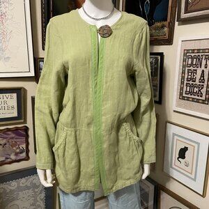 Vintage Hot Cotton Green Linen Jacket With Button Detail & Front Pockets  Size L